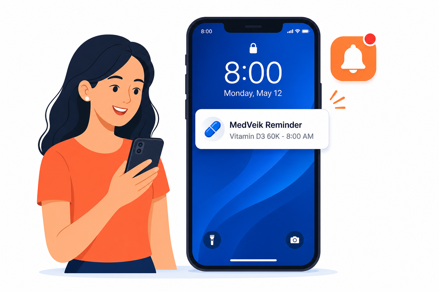 MedVeik medication reminder notification on a smartphone